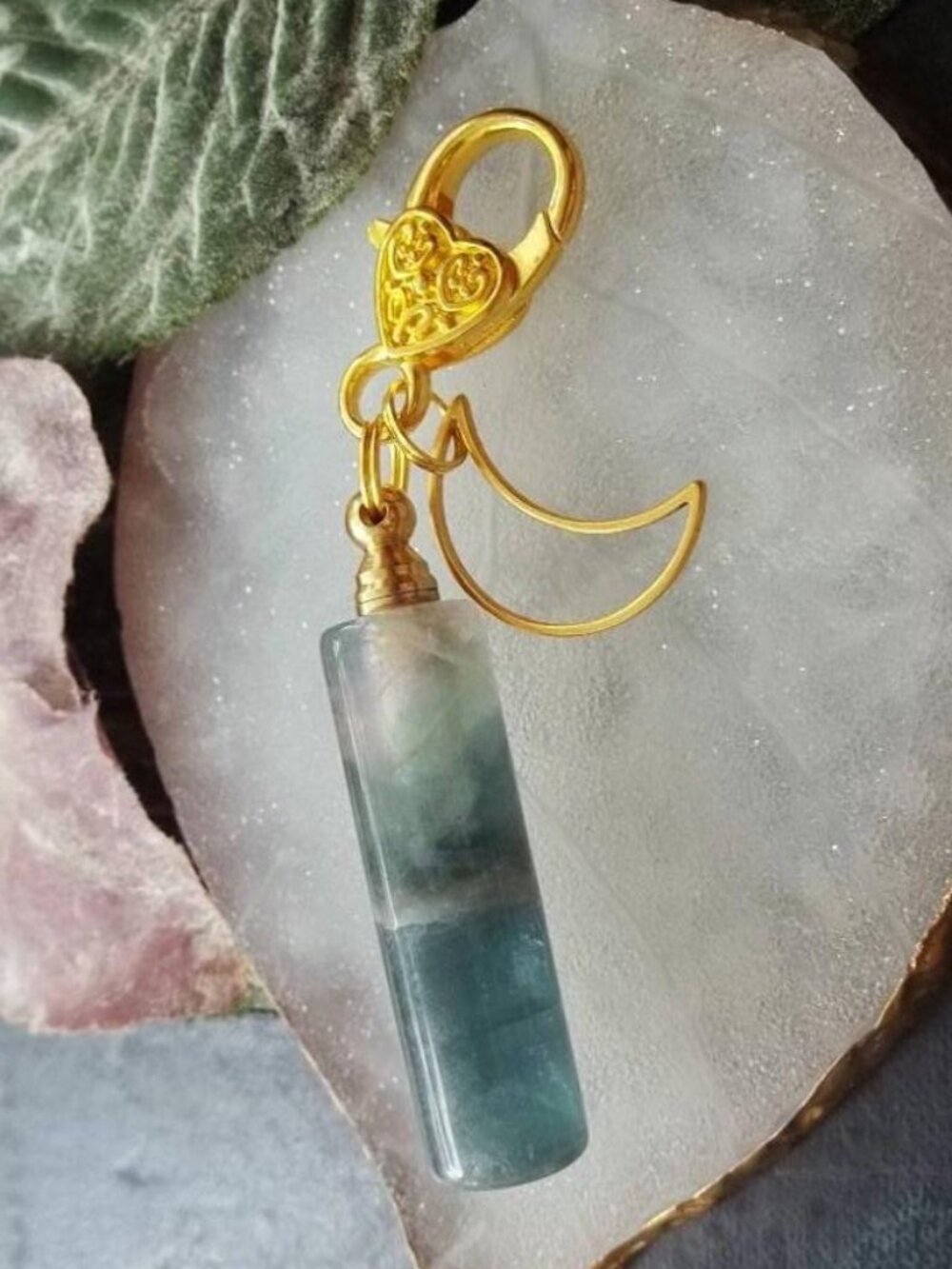 Fluorite Crystal Vial Keychain Charm Moon Keepsake Pendant Bsg Charm